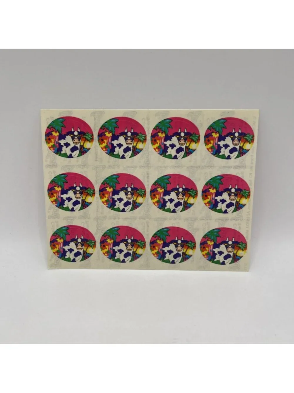 Lisa Frank #S112 FLOWER COWS PALM TREE FULL SHEET Stickers RARE VINTAGE Pink Fun